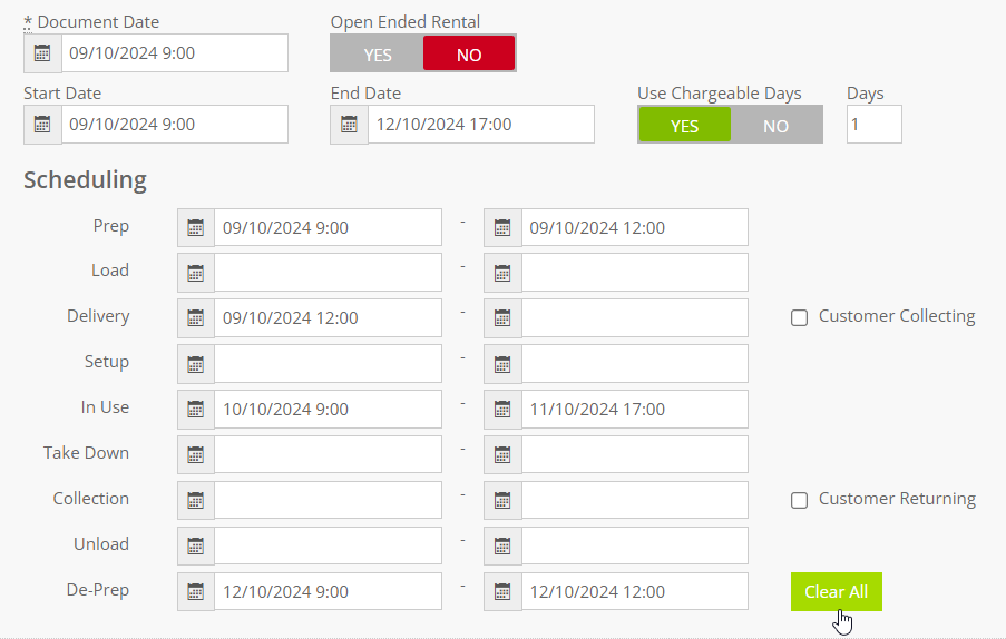 Clear all button on the extended scheduler