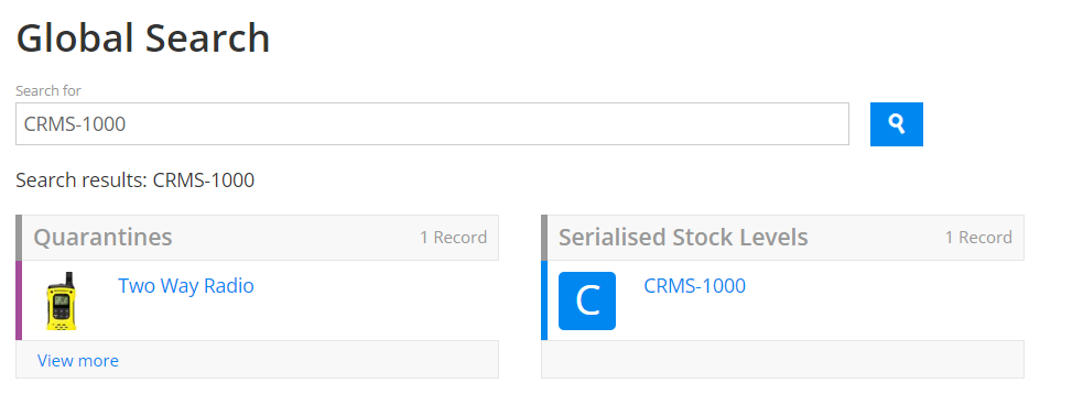 Search for asset numbers via the Global Search | Current RMS