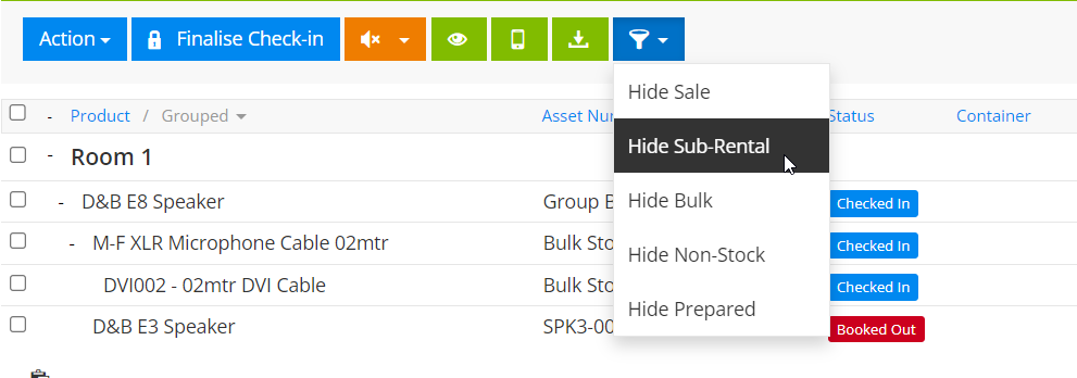 Detail view filters | Current RMS