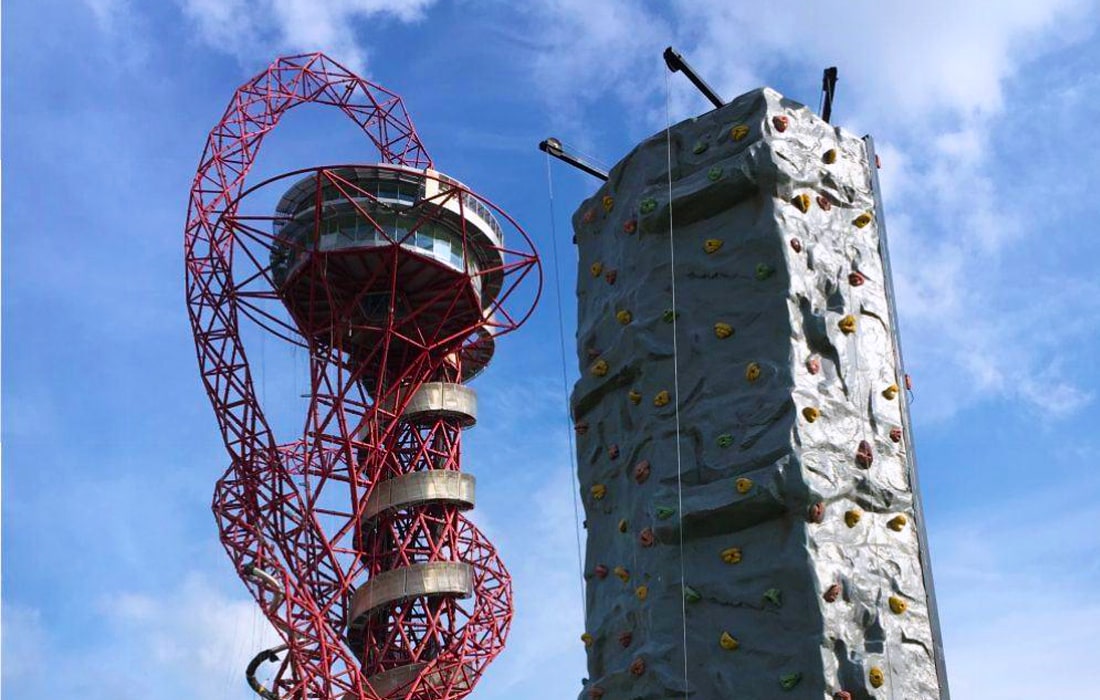 Their 24ft high Rock Climbing Wall stood befittingly beside the ArcelorMittal Orbit at Queen Elizabeth Olympic Park in Stratford, London.