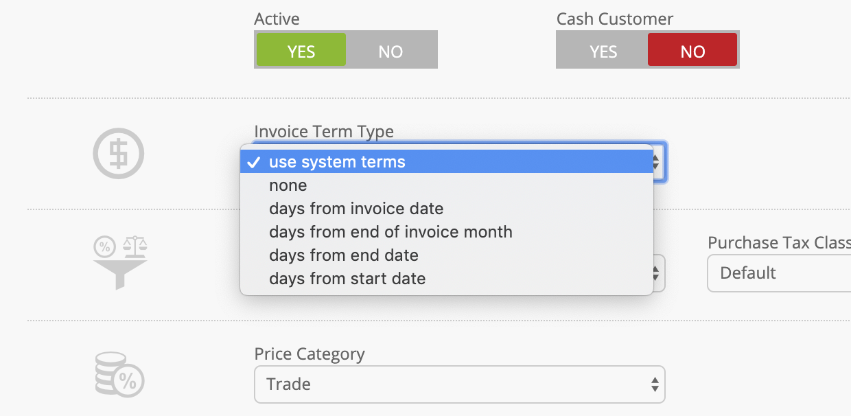 Set payment terms for individual organizations in Current RMS